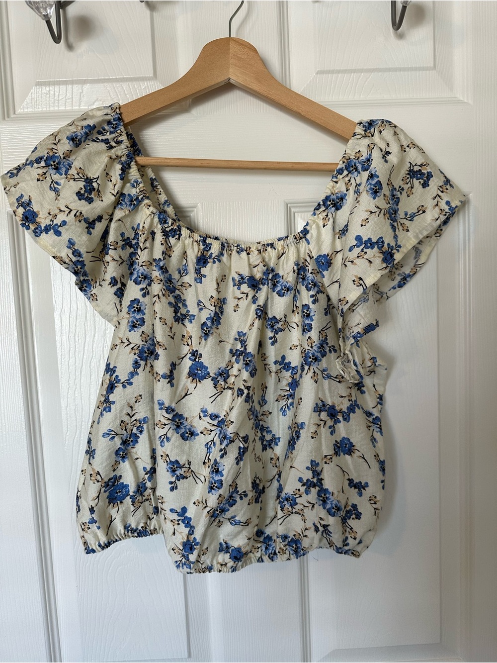 a new day Cream Floral Off-Shoulder Top with Blue Blooms